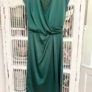 Nicole Miller Green Sheath Maxi Dress V-neck Cocktail
